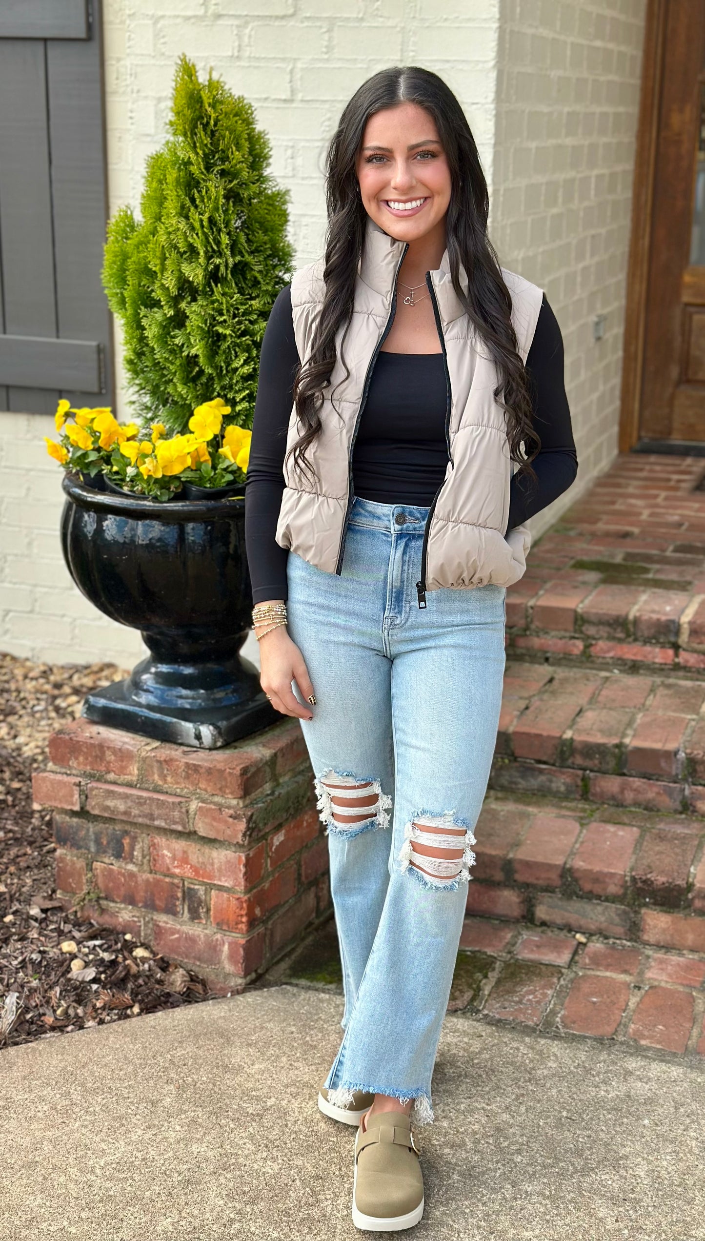 Quilted Zip Puffer Vest, Taupe