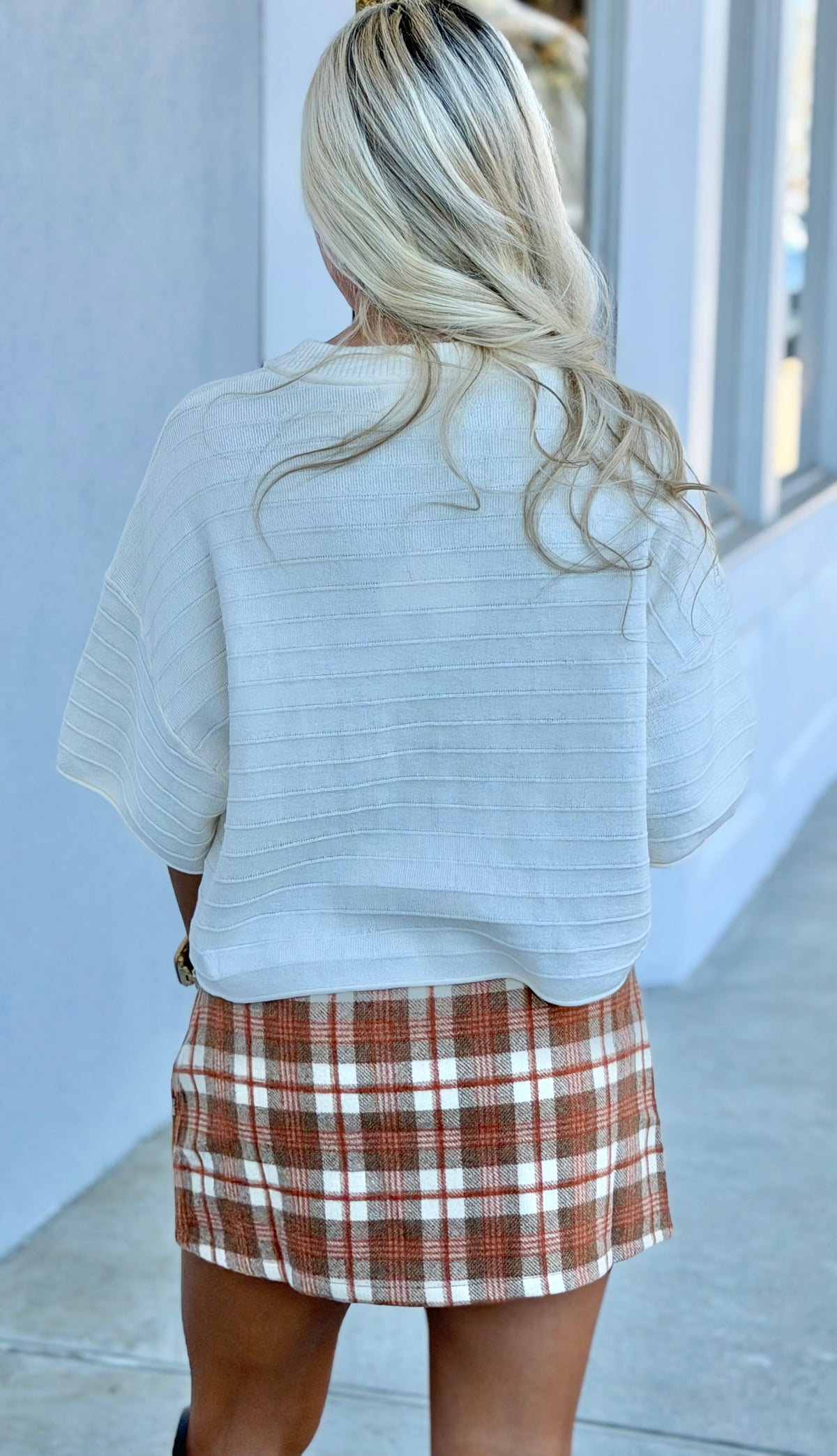 Vanilla Textured Stripe Half Sleeve Cardigan