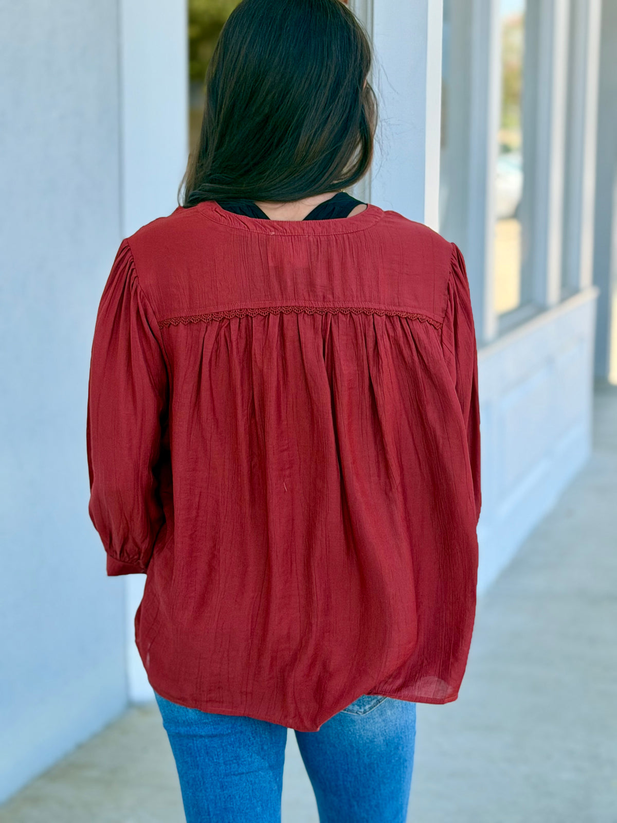 Rust Solid Button-Front Dolman Blouse