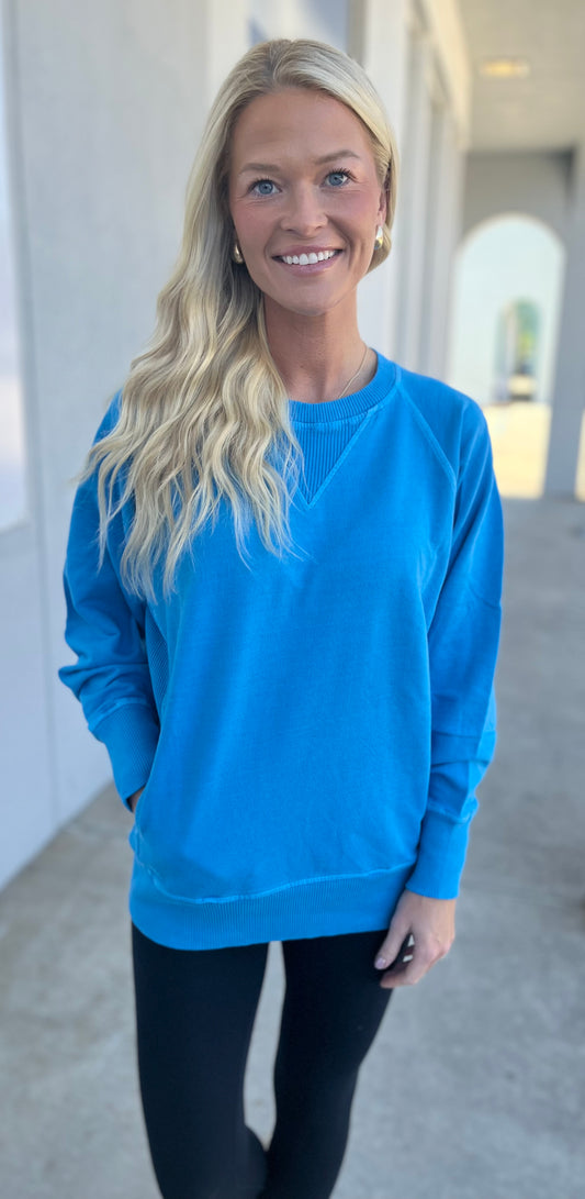 French Terry Pullover With Pockets, Bright Blue