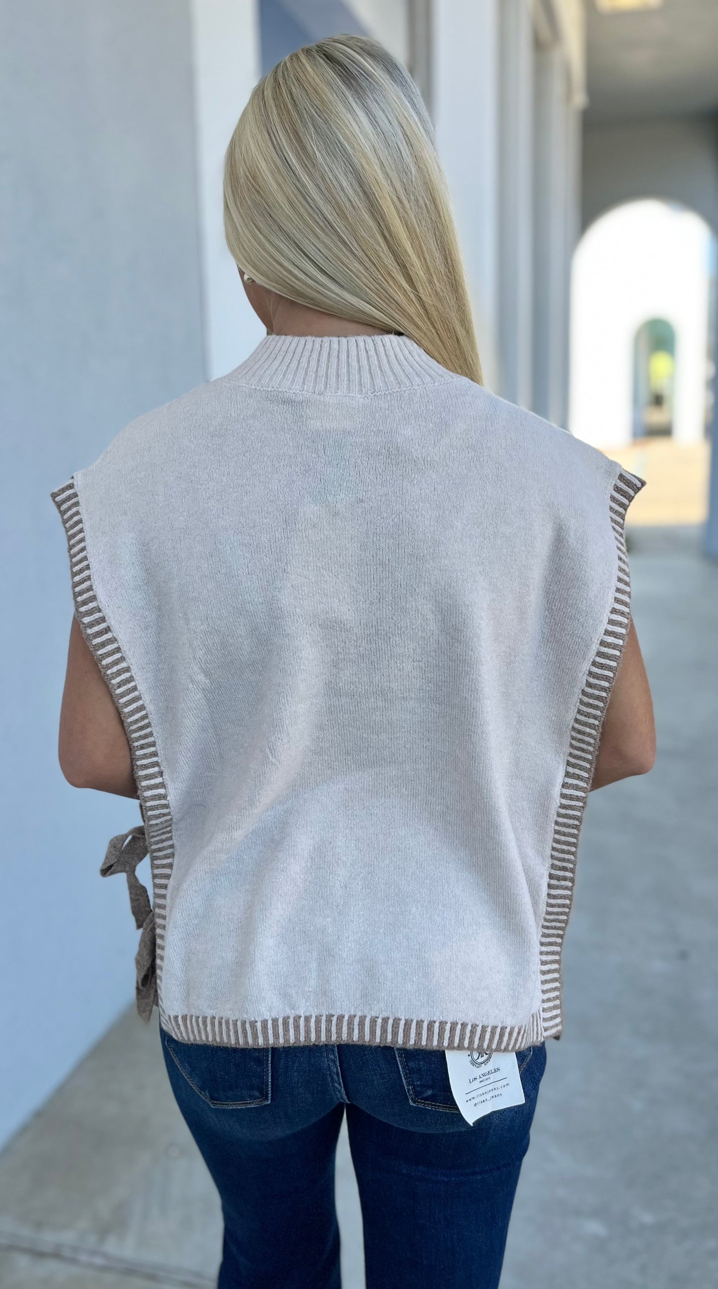 Side Tie Knit Sweater Vest, Oatmeal