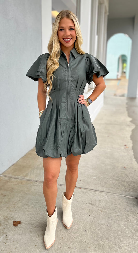 Olive Leather Dress