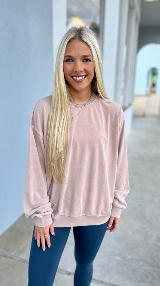 Dark Taupe Oversized Mineral Washed Pullover