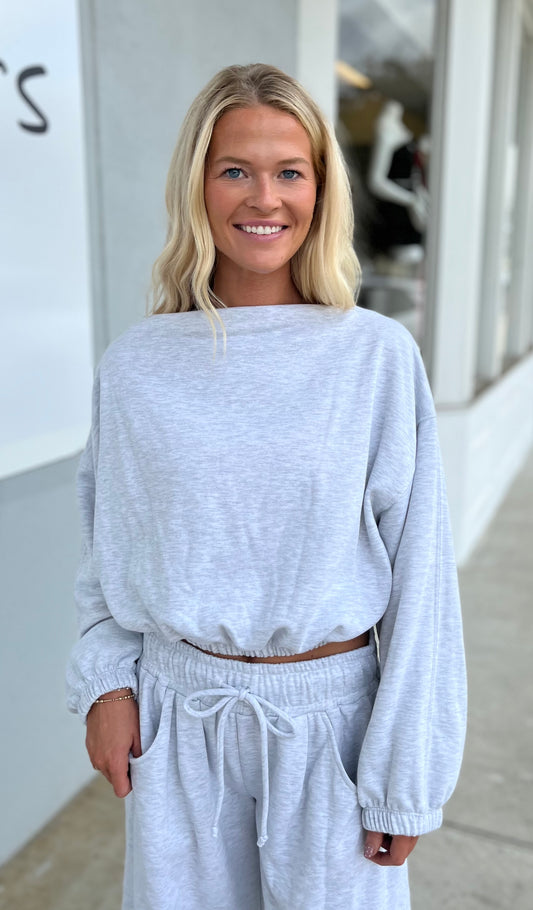 Heather Grey Elastic Bottom Top