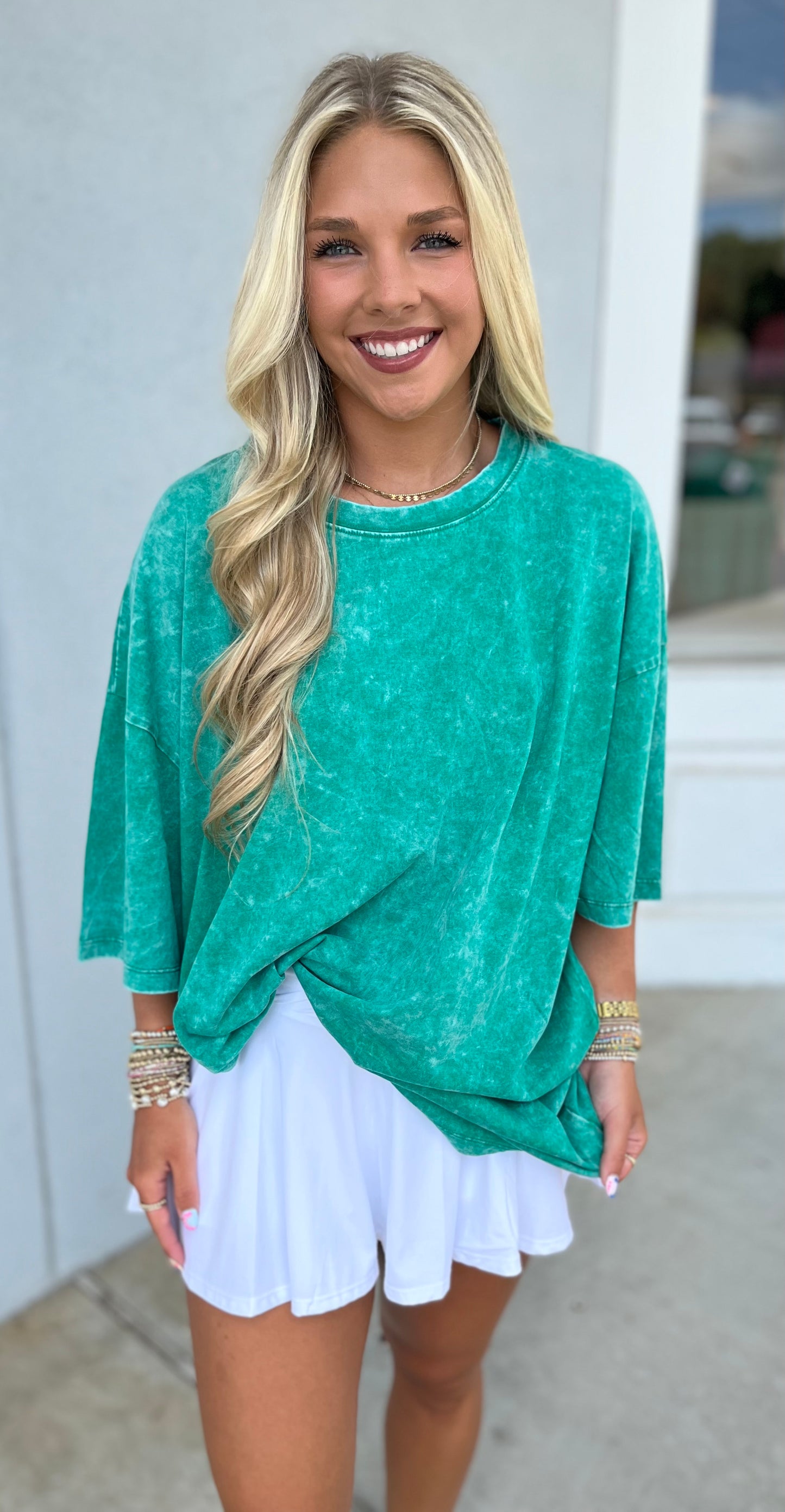 Acid Wash Oversized Boyfriend Tee, K Green