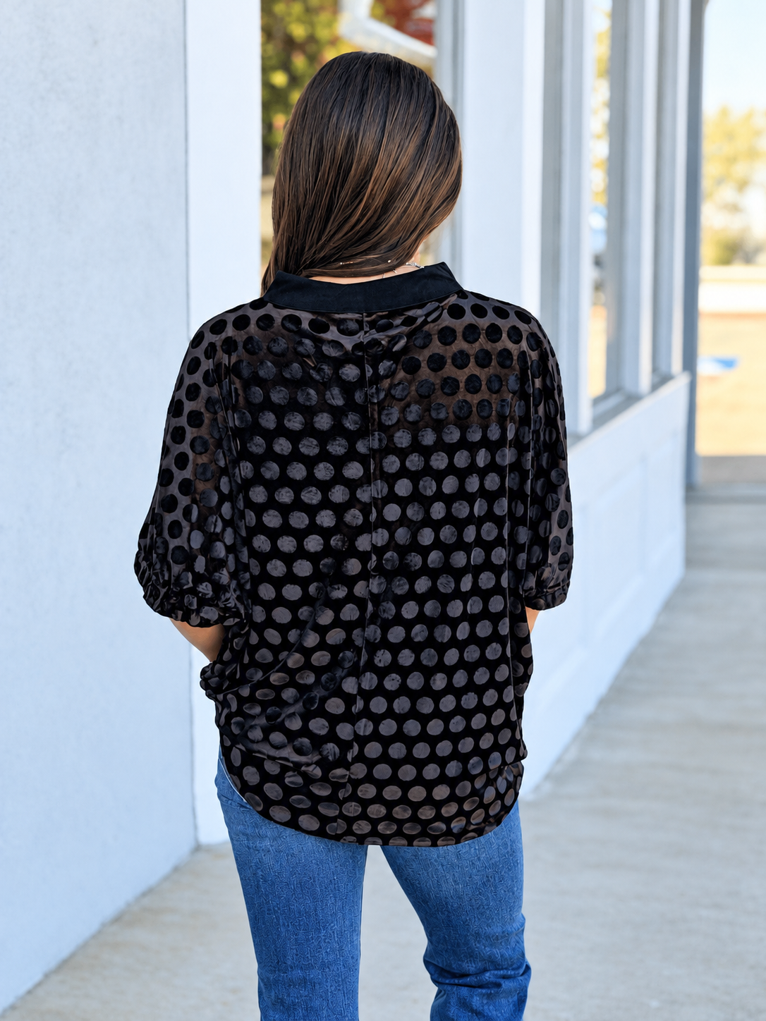 Black Velvet Polka Dot Blouse