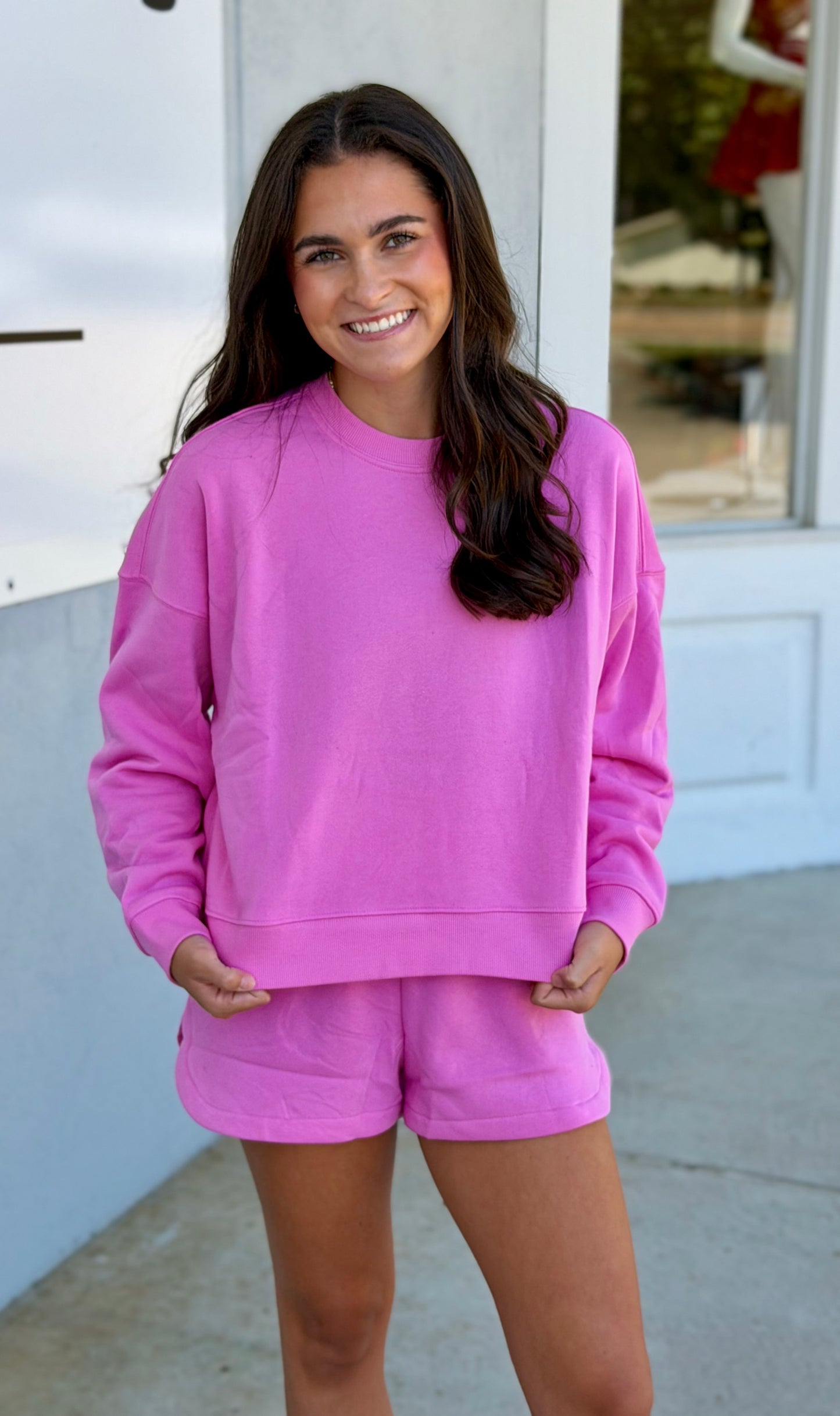 Fleece Long Sleeve Sweatshirt & Short SET, Candy Pink