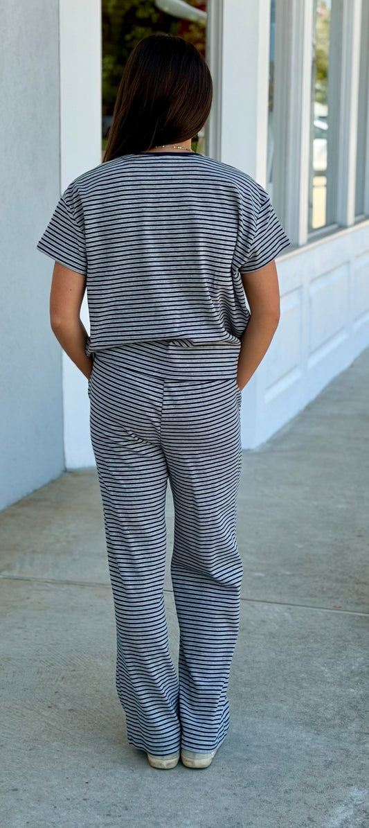 Grey/Navy Striped Tee and Pant SET