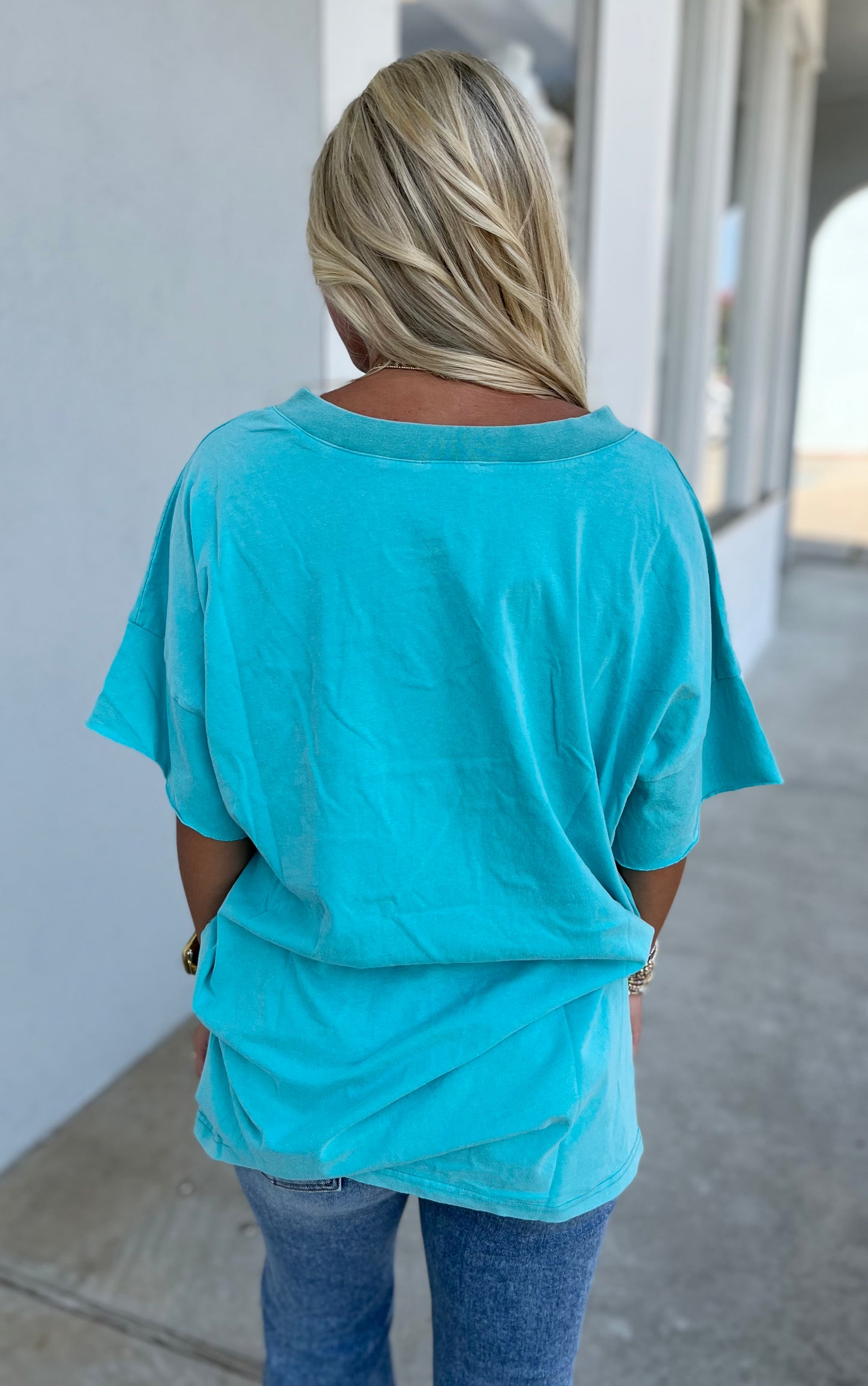 V Neck Oversized Top, Aqua