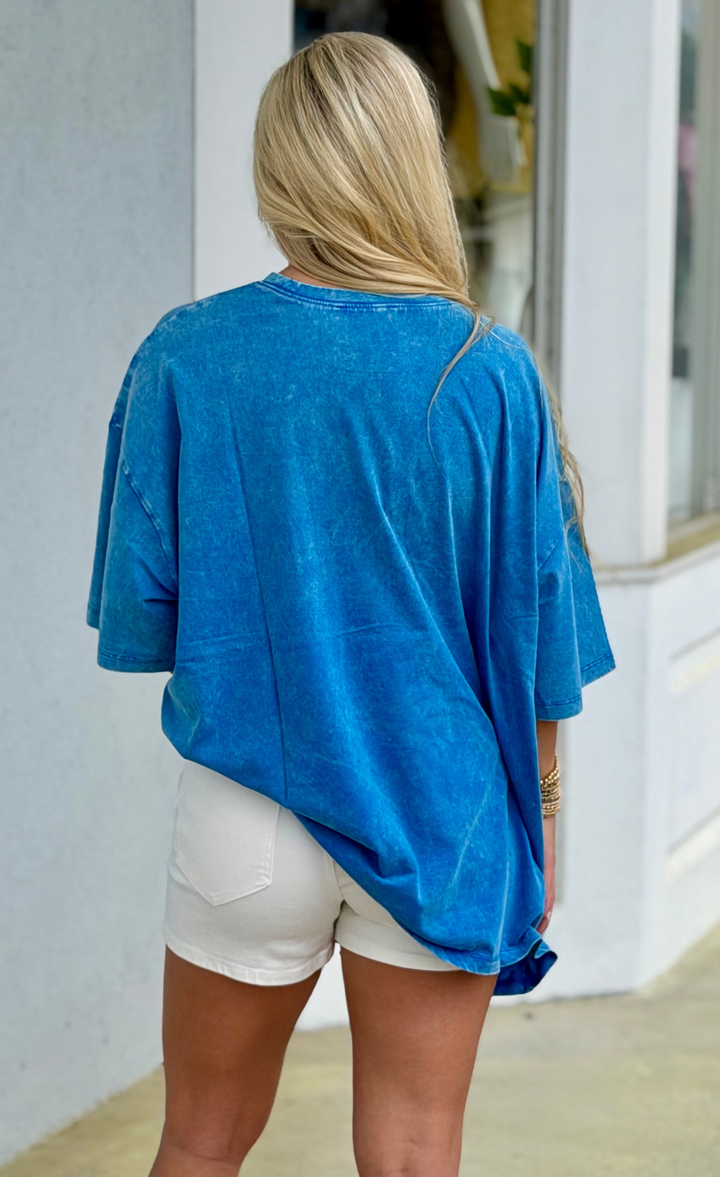 Acid Wash Oversized Boyfriend Tee, Ocean Blue