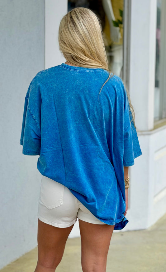 Acid Wash Oversized Boyfriend Tee, Ocean Blue