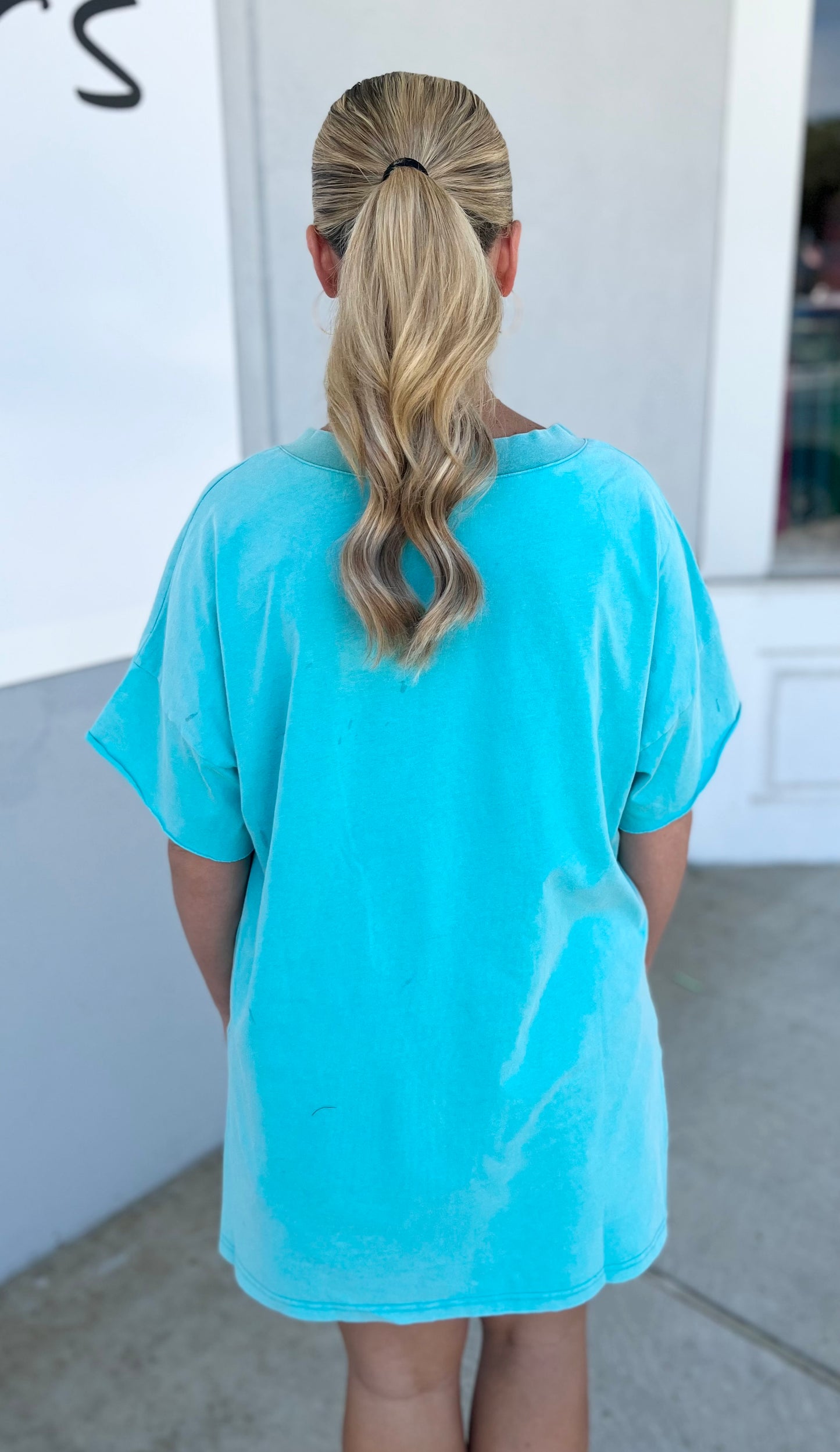 V Neck Oversized Top, Aqua