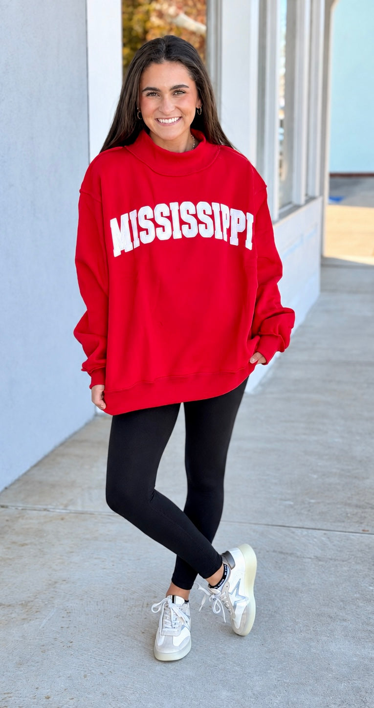 Red Mississippi Mock Neck Sweatshirt