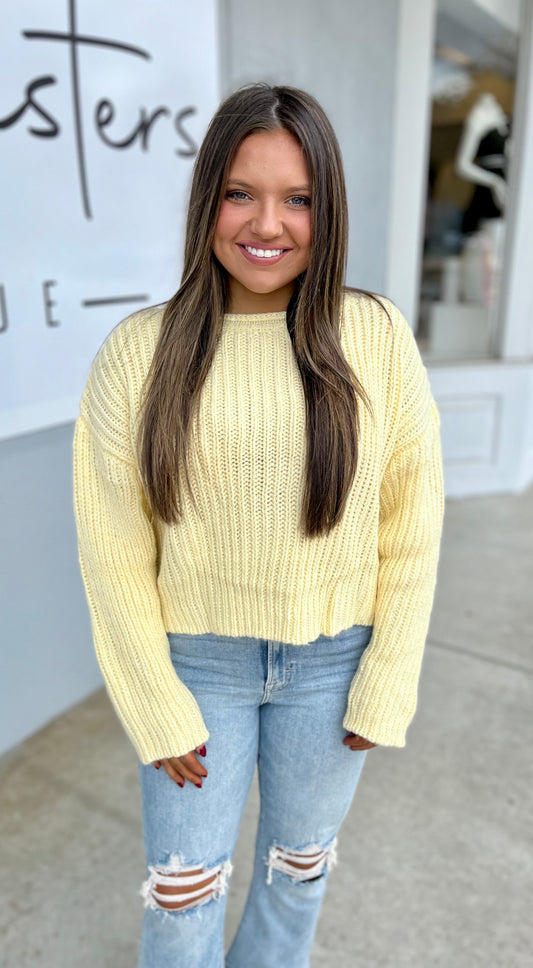Yellow Boat Neck Chunky Crop Sweater