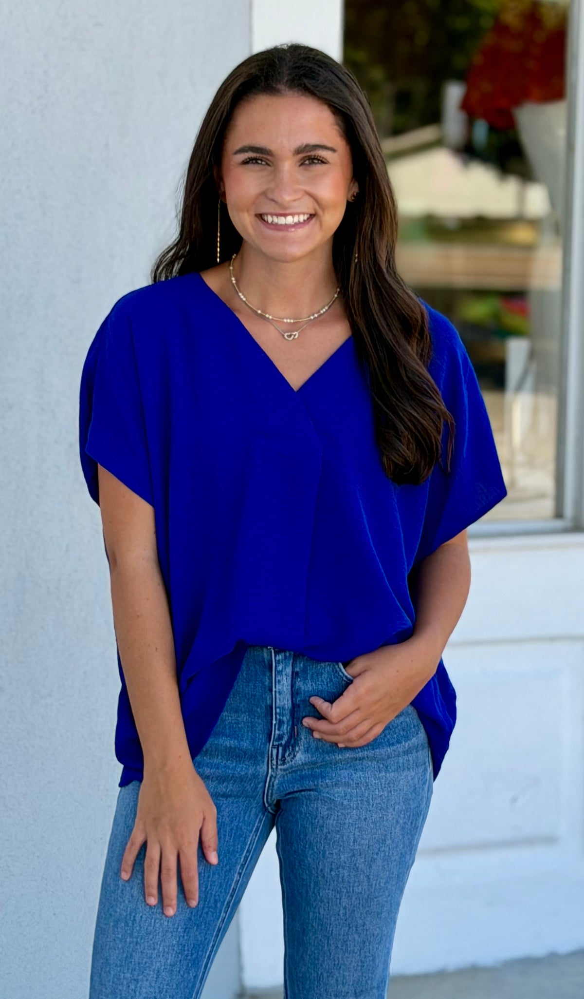 Royal Blue Blouse With V Neck