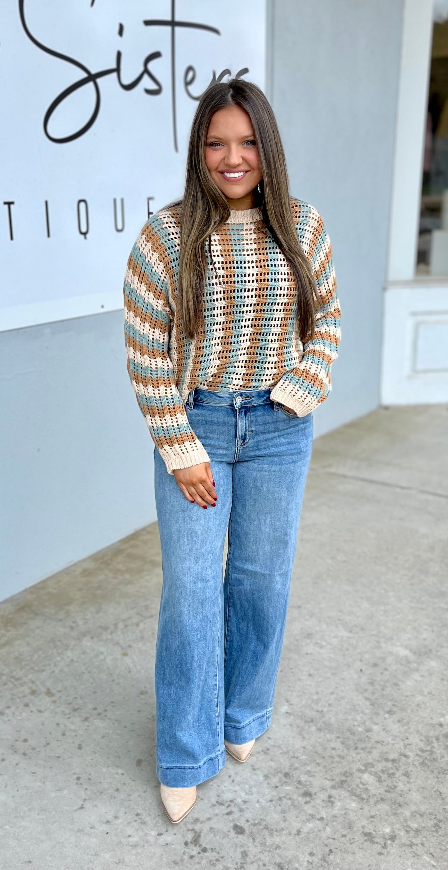 Stripe Dolman Sleeve Sweater Top