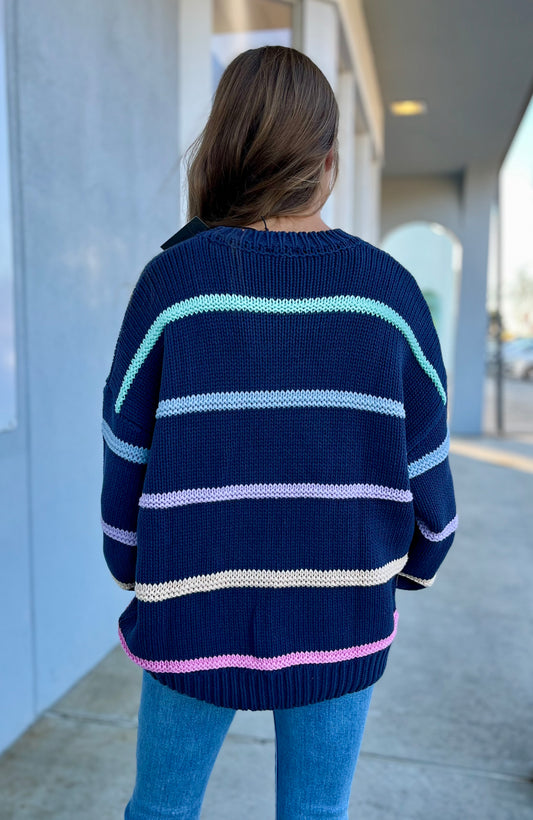 Navy/Multi Stripe 3D Sweater