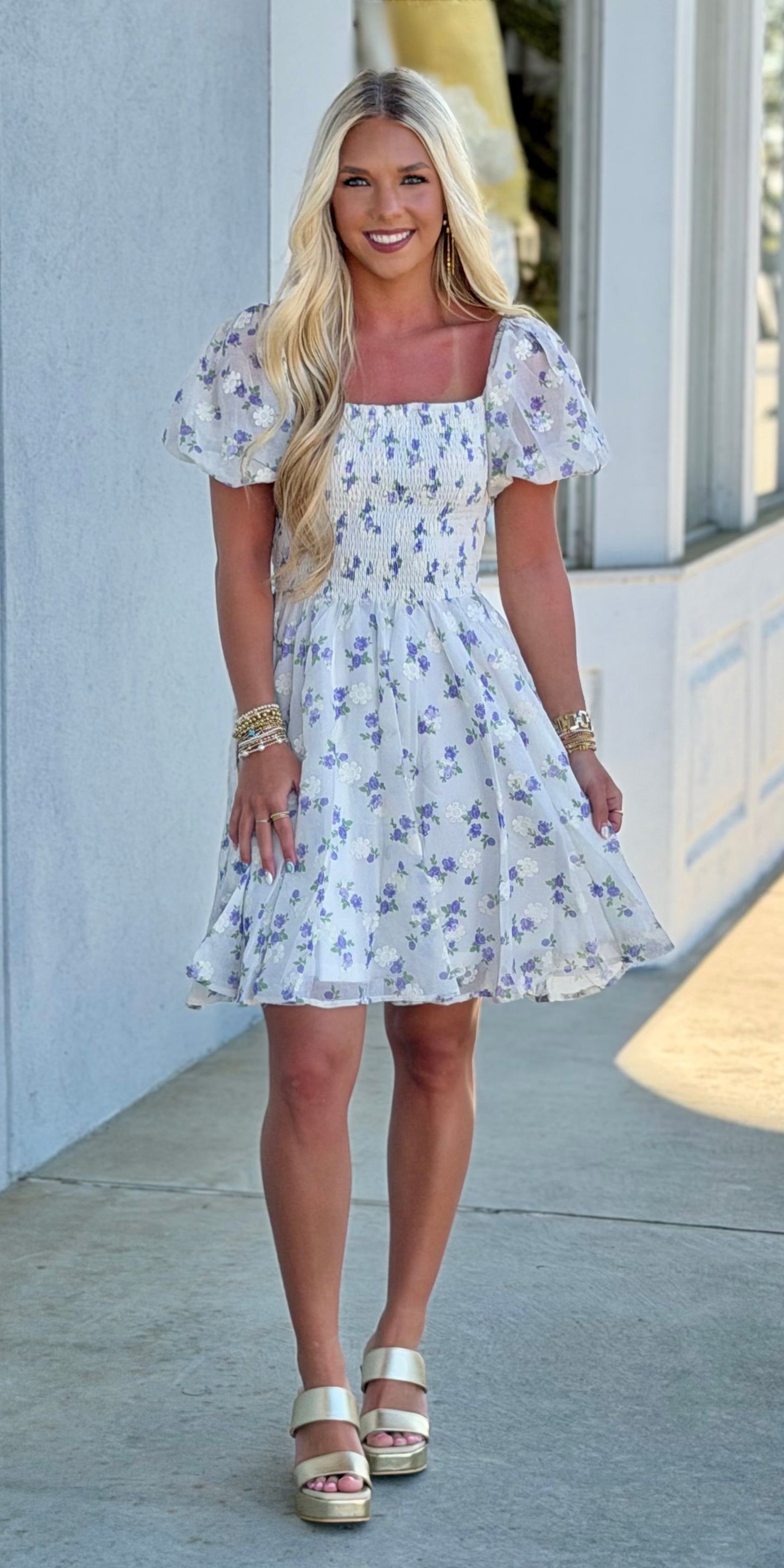 Cream/Lavender Floral Dress