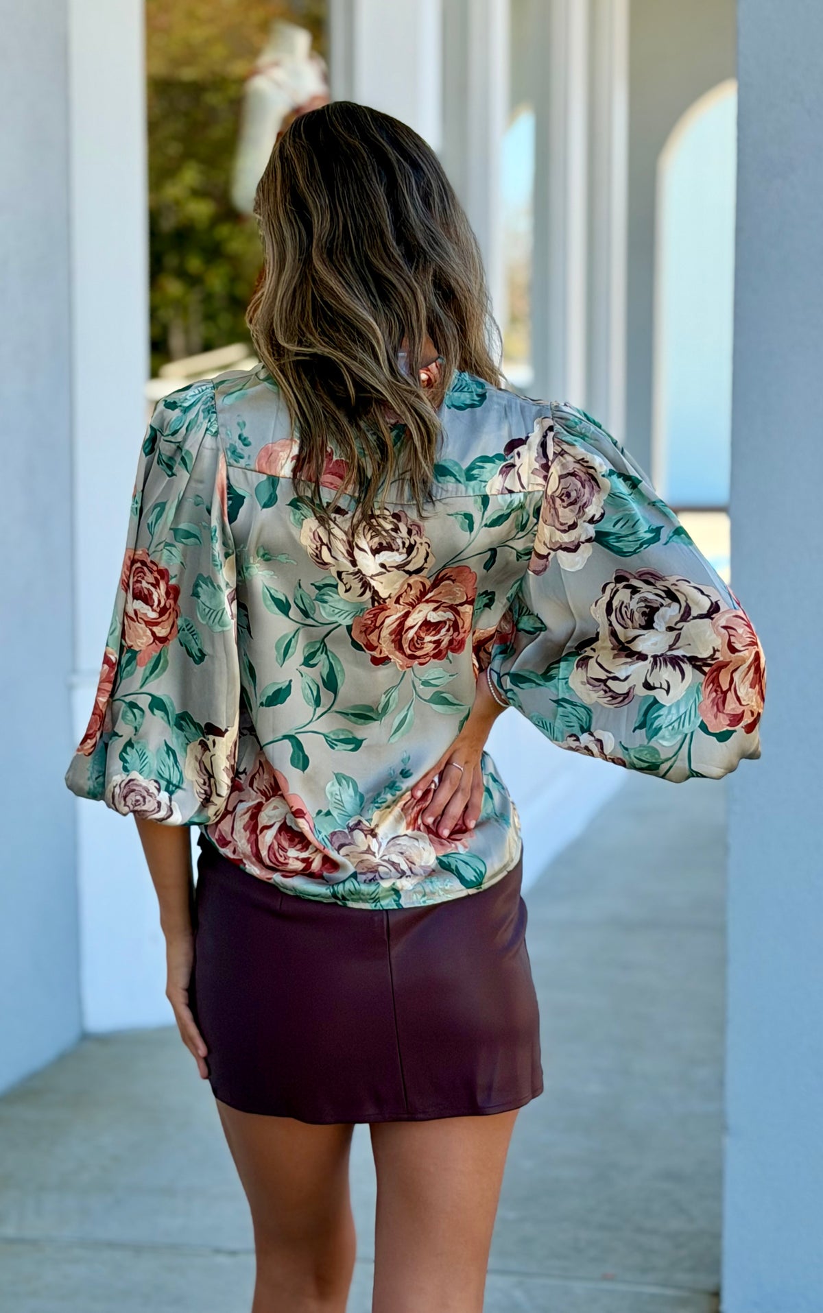 Sage Anna Floral Satin Blouse