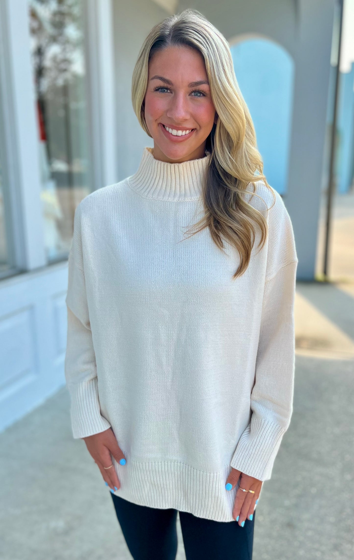 Cream Long Sleeve Mock Neck Sweater