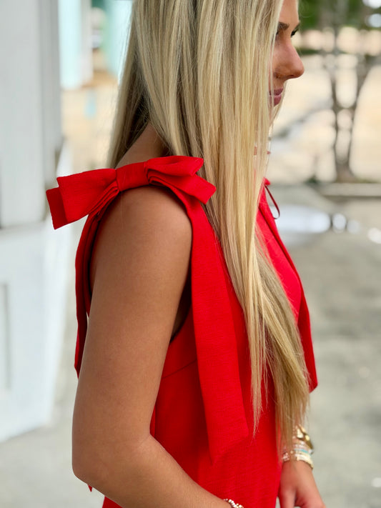 Red Neckline Bow Dress