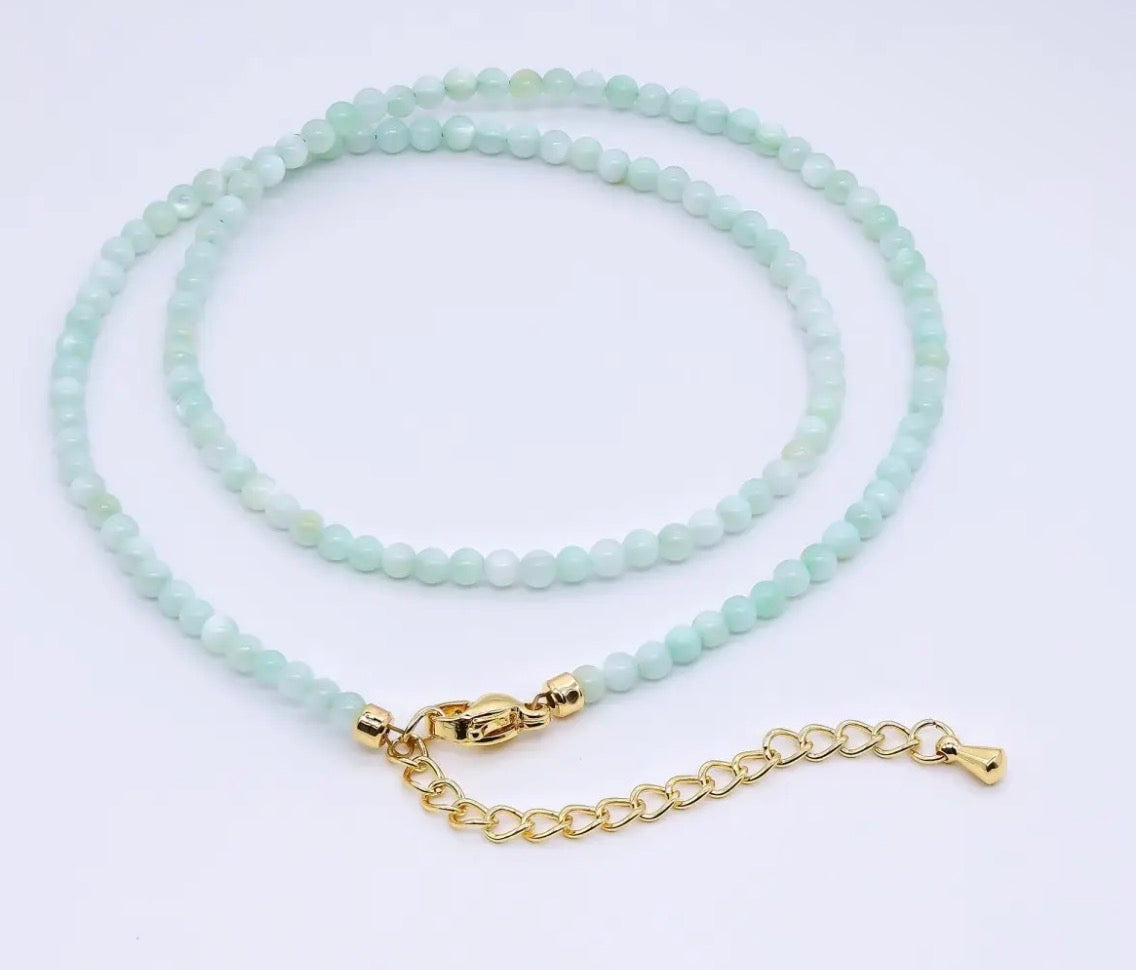24k Gold Filled 3mm Green Gloss Round Shell Pearl Necklace