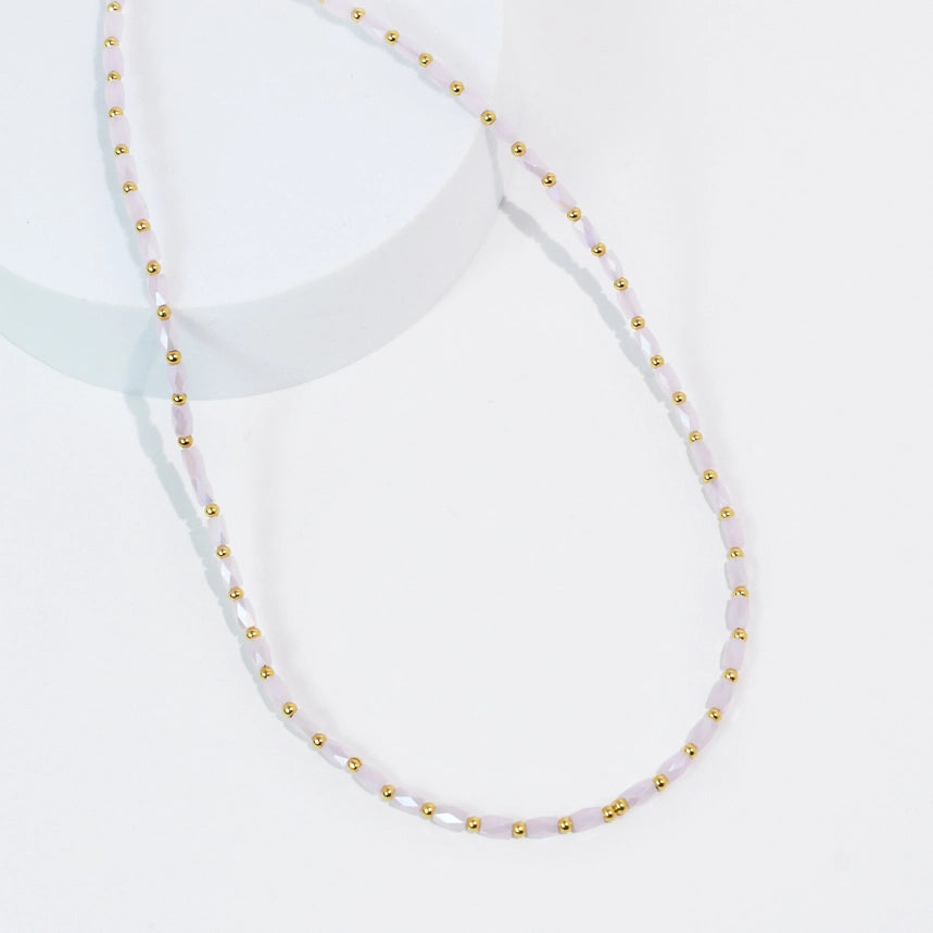 Coastal Bloom Beaded Necklace, Light Pink