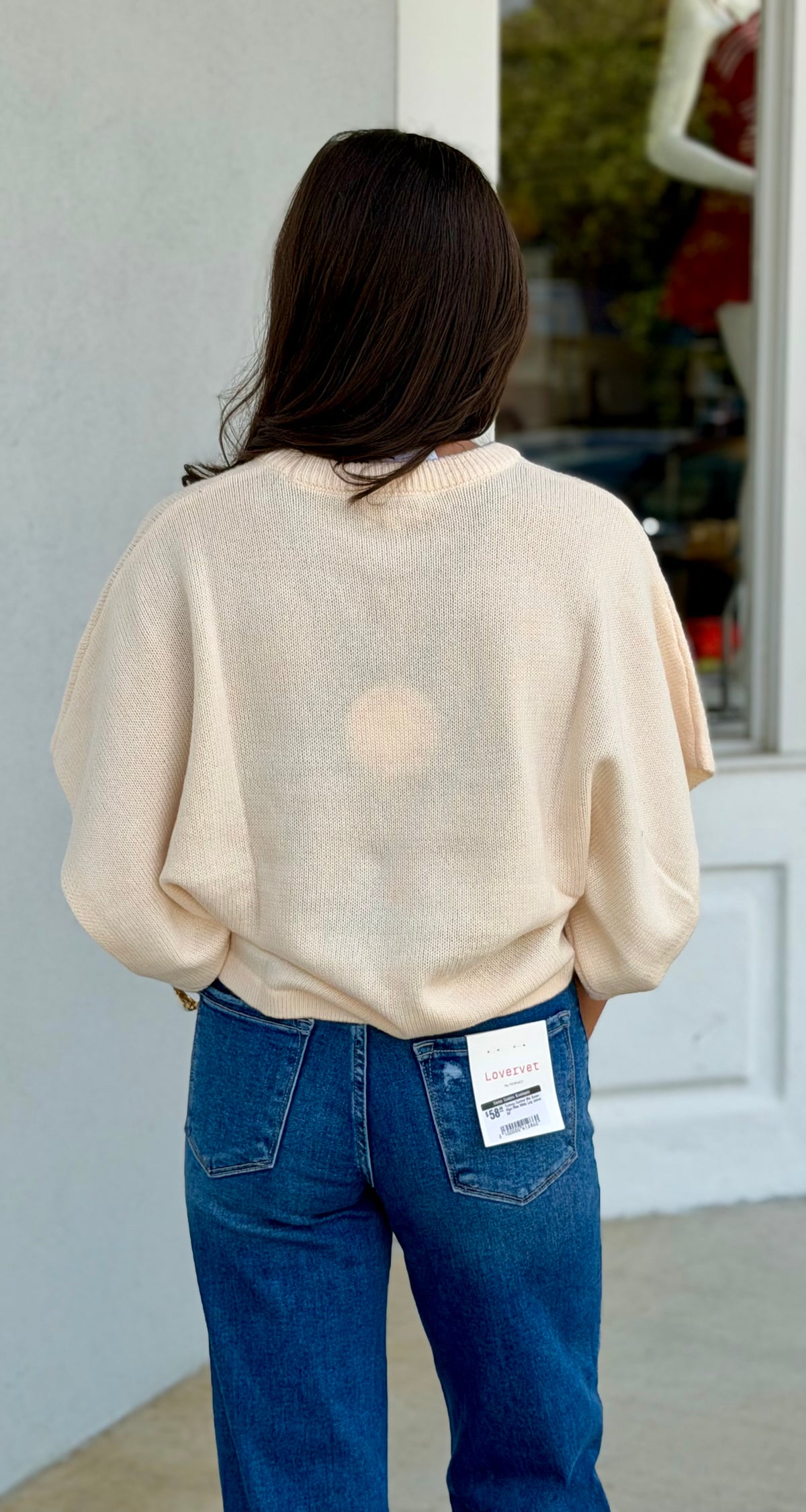 Oversized Round Neck Sweater Top, Cream