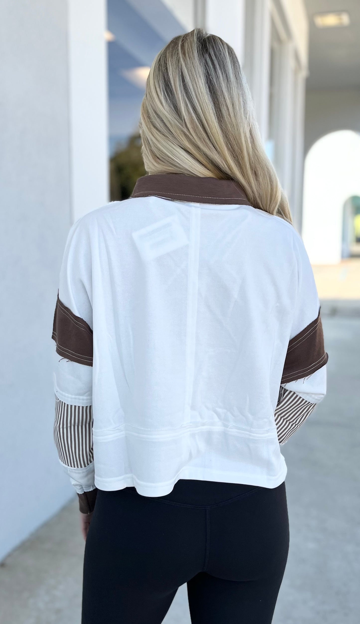 Ivory-Brown Collar Long Sleeve Top