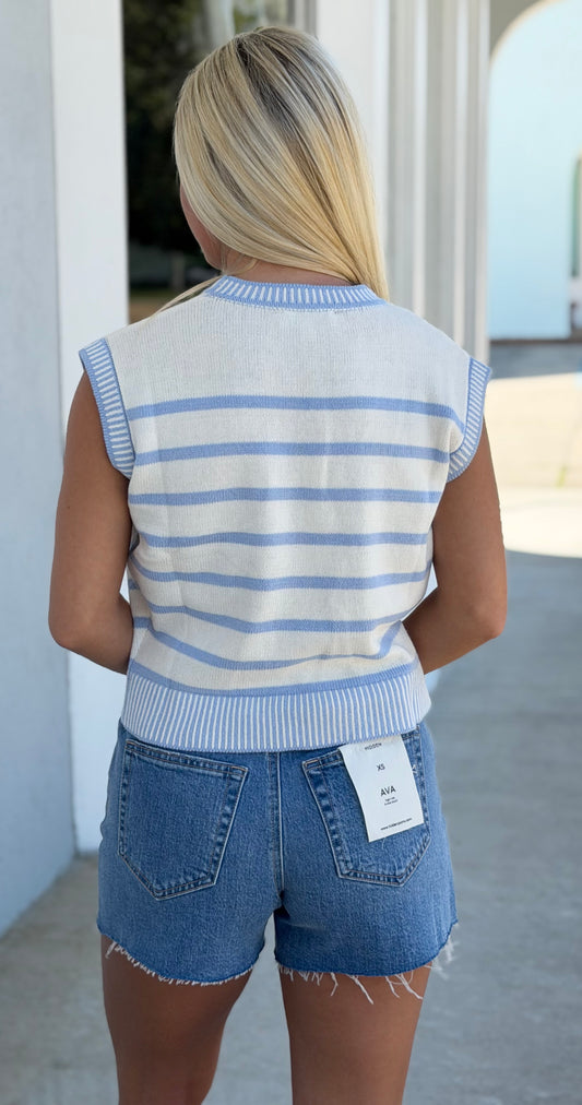 Lt Blue Striped Sweater Top
