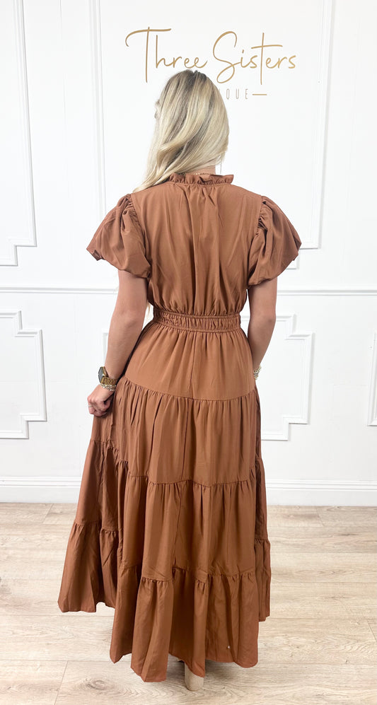 Clay Puff Sleeve Maxi Dress