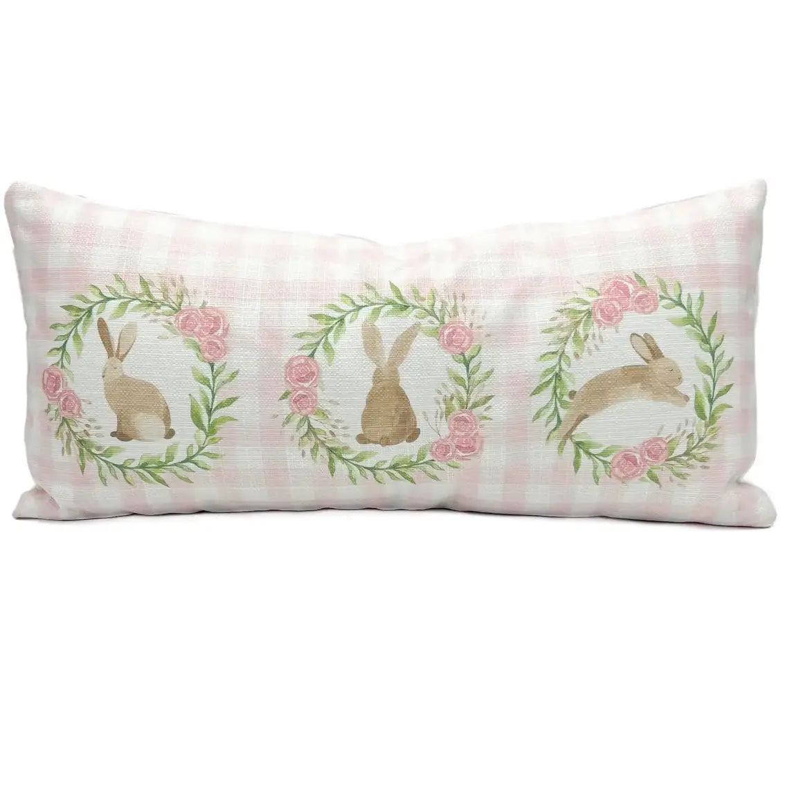 Pink Gingham Bunnie Lumbar Pillow
