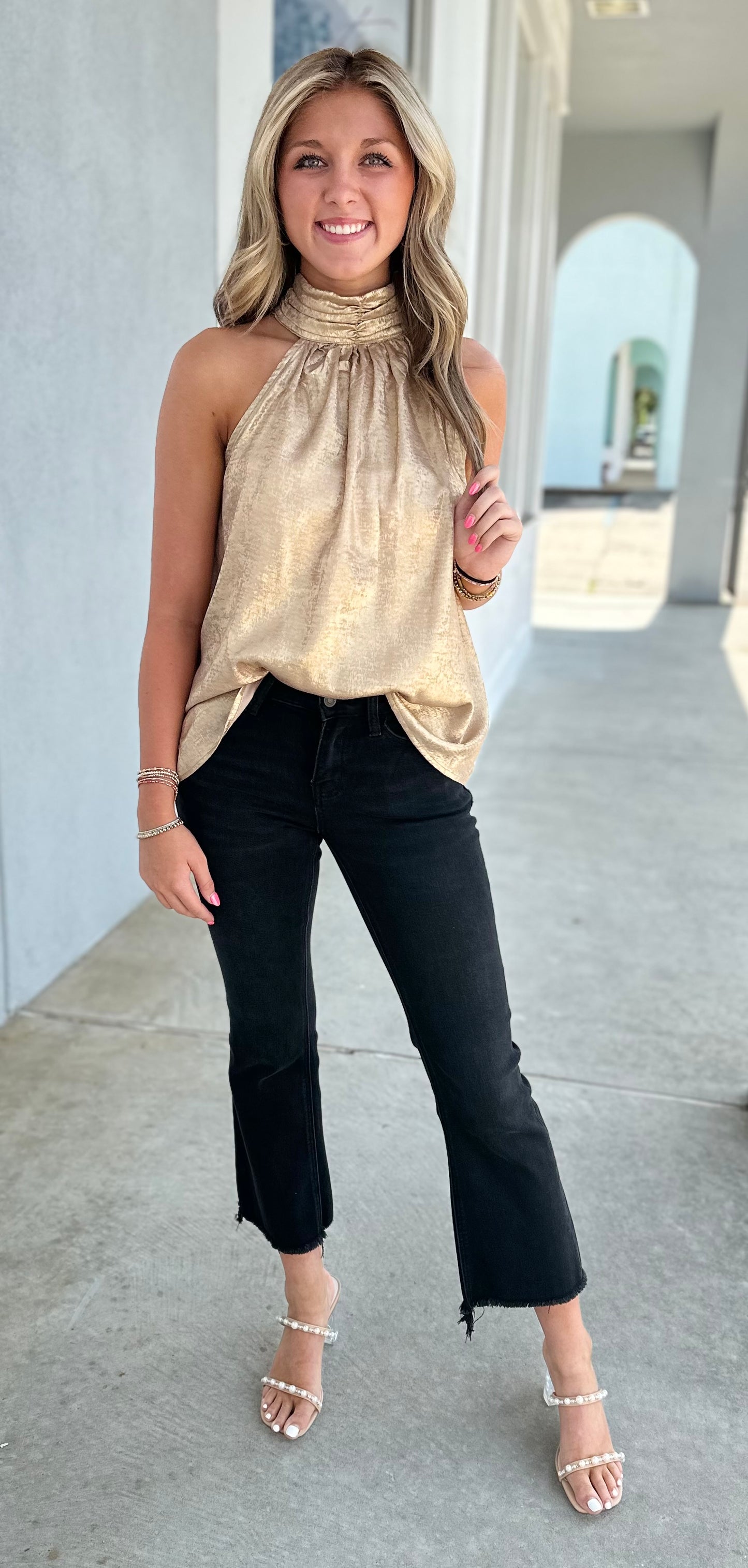 Gold Halter Neck Metallic Top