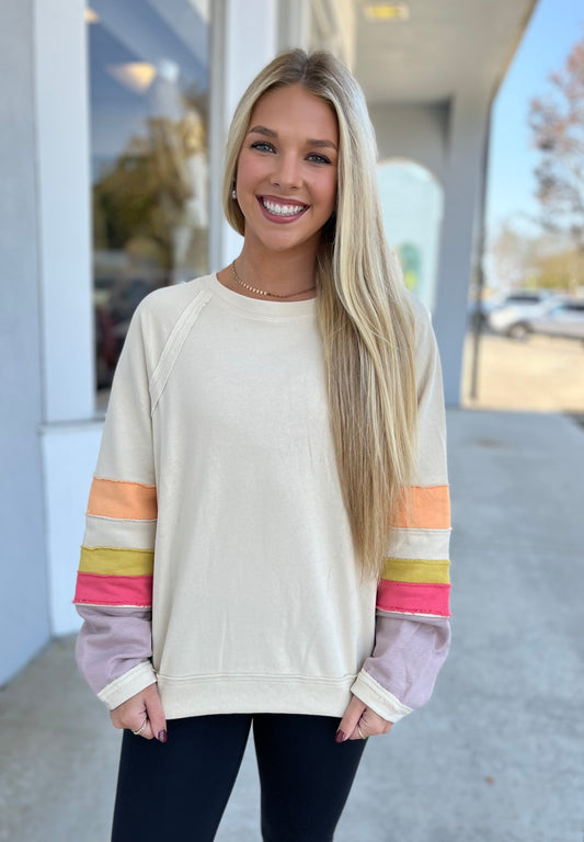 Oatmeal Crew Neck Terry Top