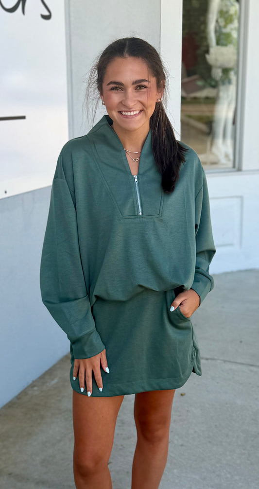 Long Sleeve Half Zip Top and Skort SET, Slate Green