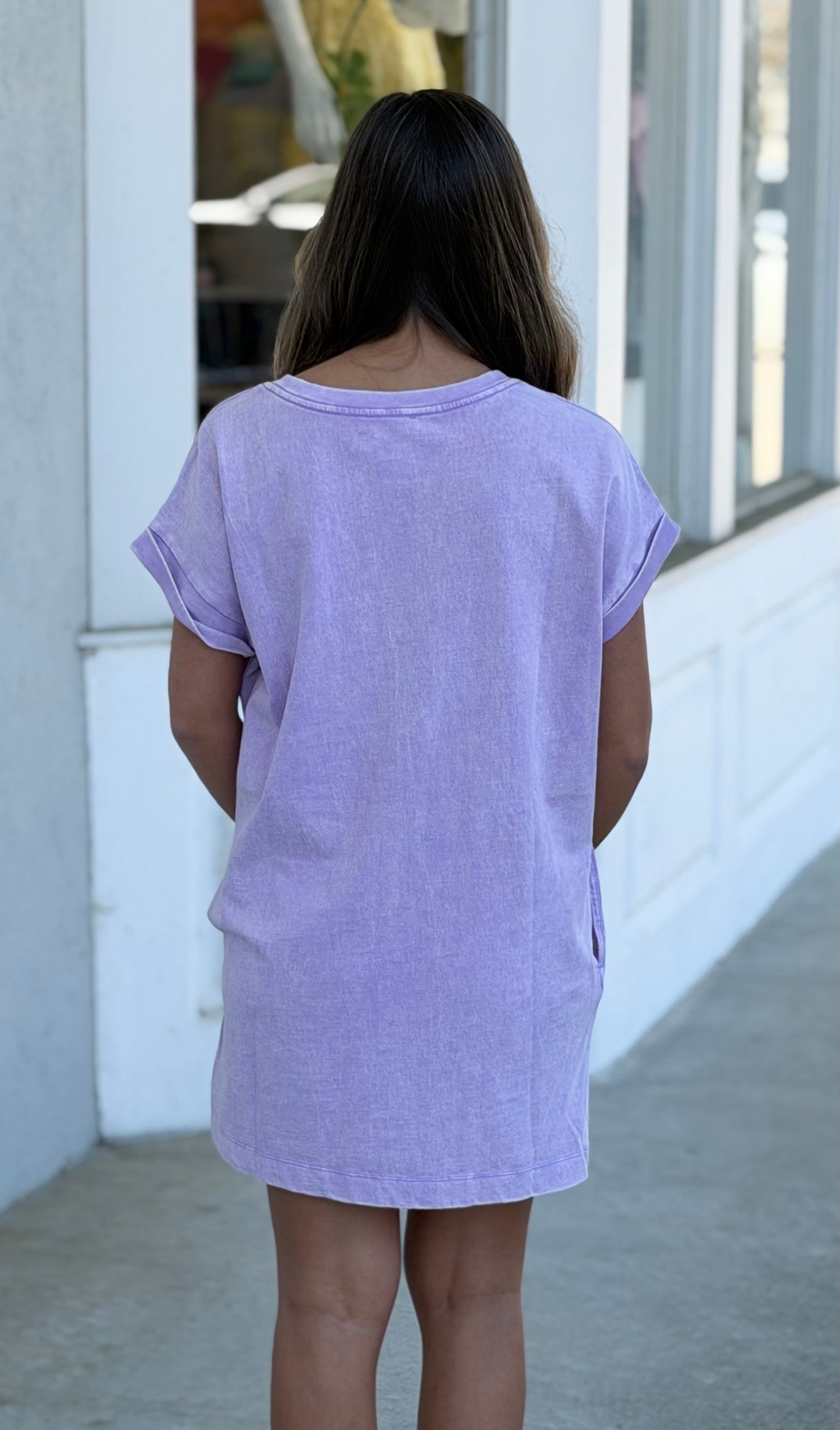 Cotton Washed T Shirt Dress, B Lavender