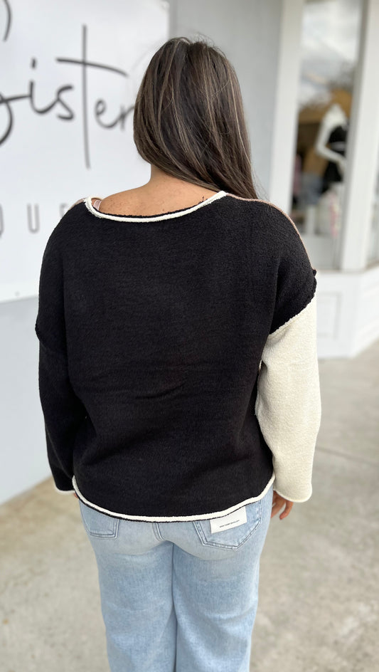 Taupe/Black Colorblock Sweater
