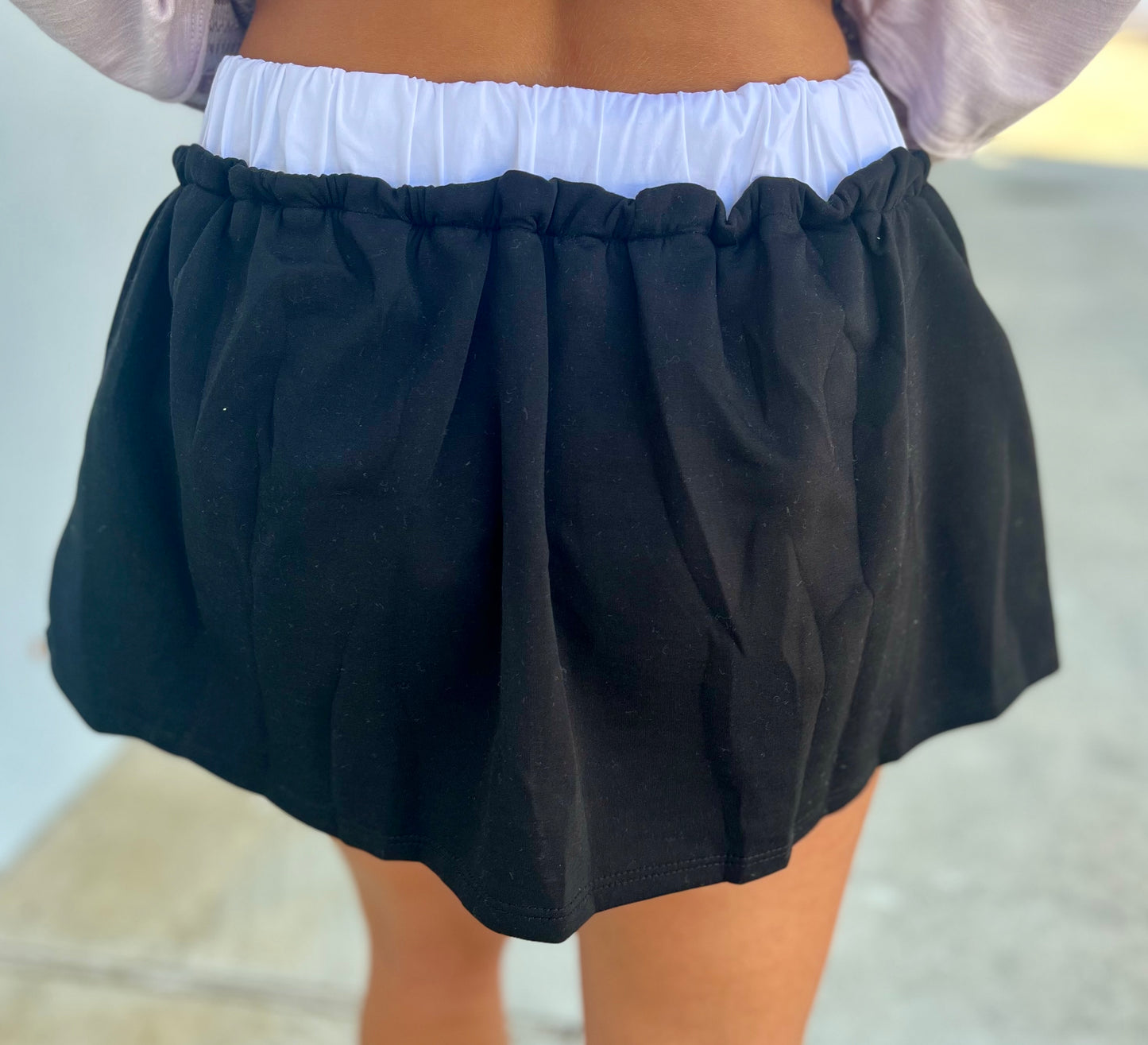 Black Contrast waist Drawstring Scuba Skort