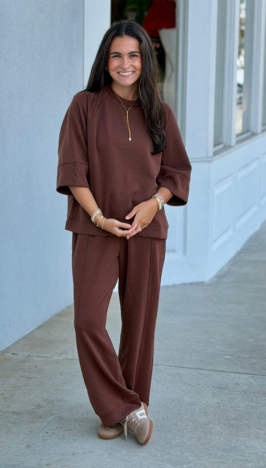 Scuba 3/4 Sleeve Pullover & Pants SET, Brown