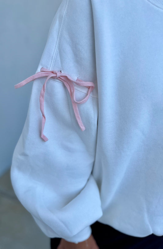 White/Pink Tie-Detail Sweatshirt