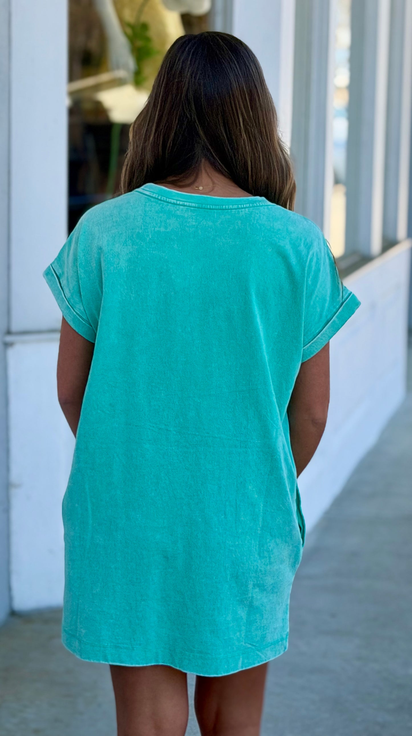 Cotton Washed T Shirt Dress, Mint