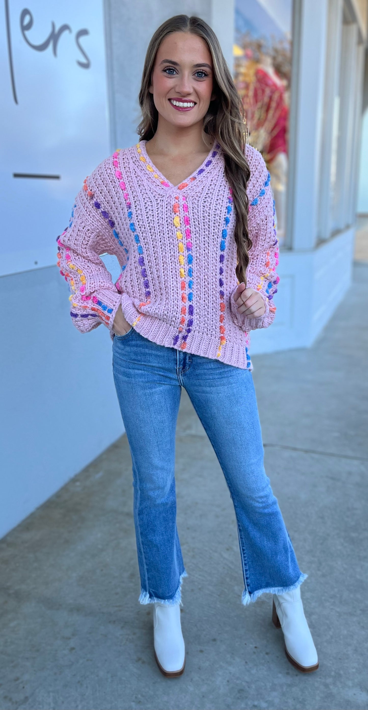 Lt Pink Multicolor Stitch Sweater