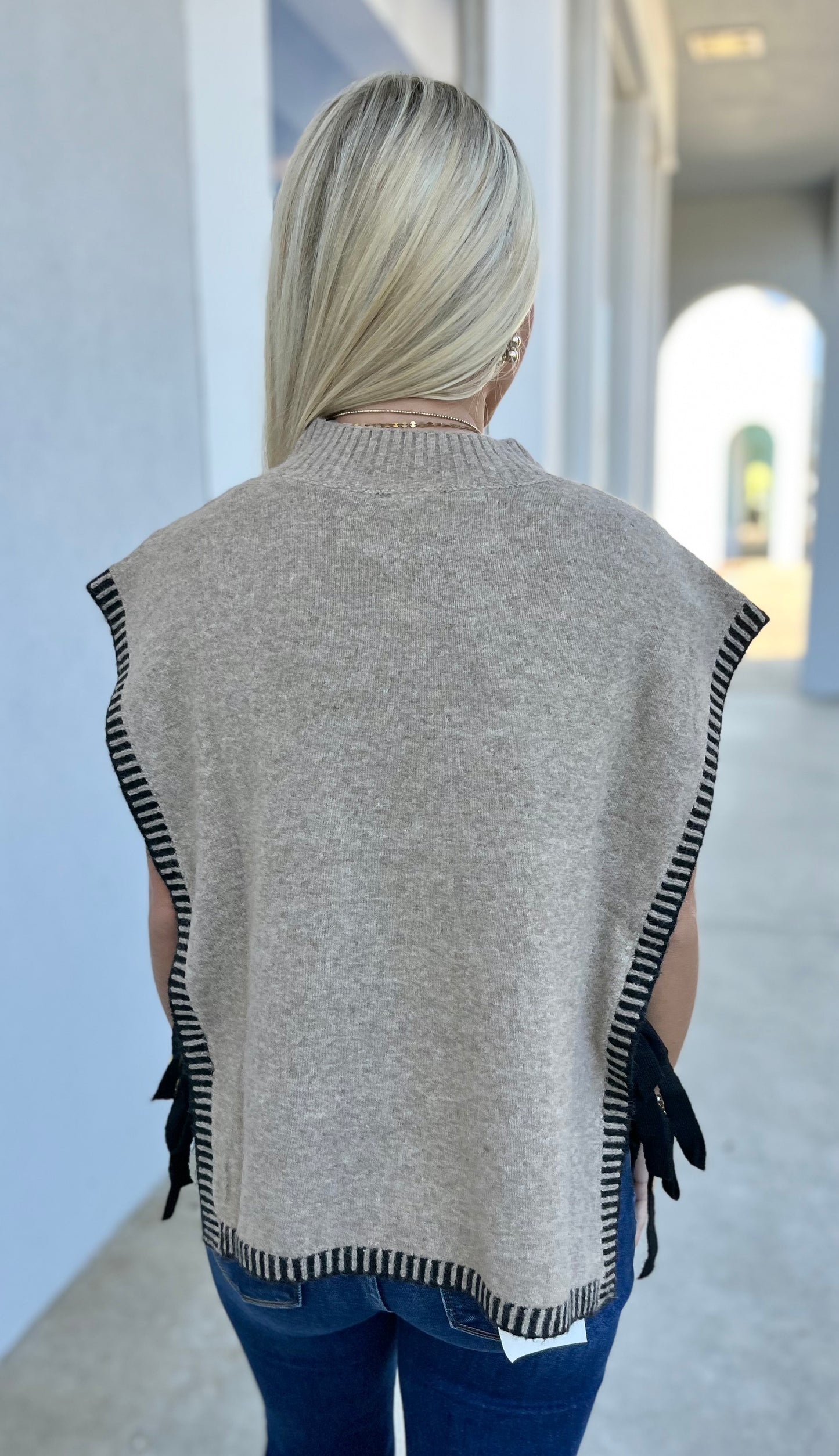 Side Tie Knit Sweater Vest, Mocha