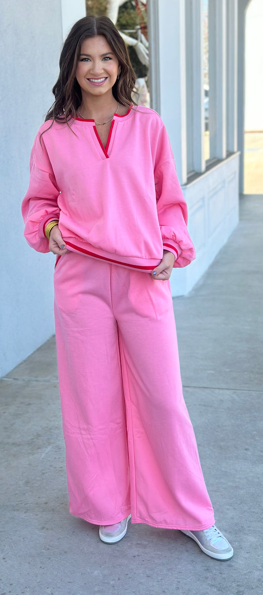 Pink/Red Color Block Pant SET