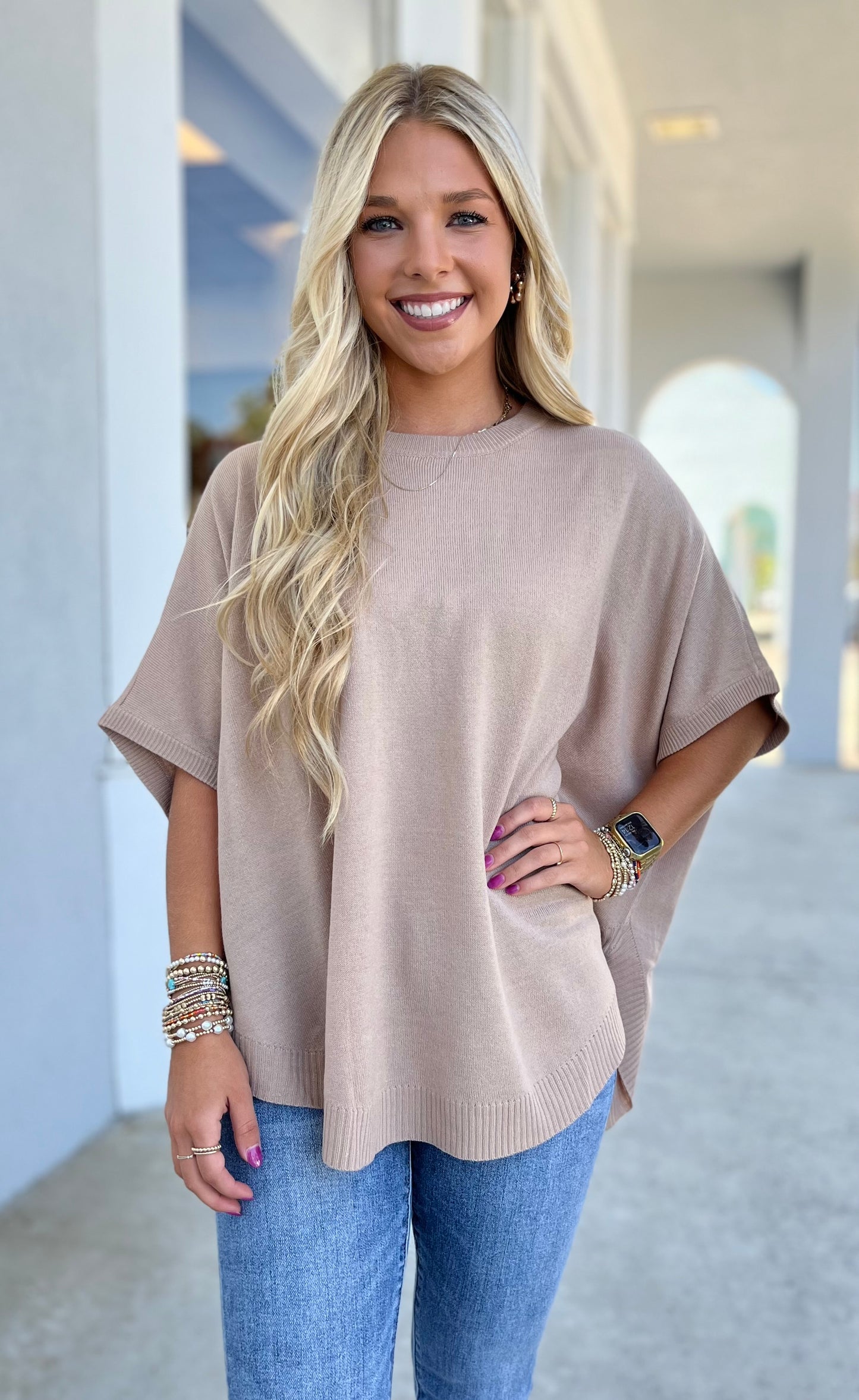 Taupe Poncho Sweater