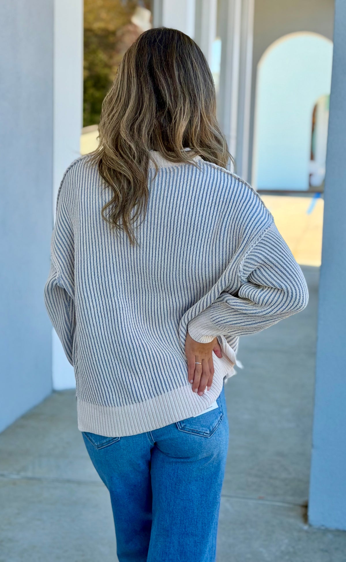 Lt Grey Two Tone Crewneck Sweater