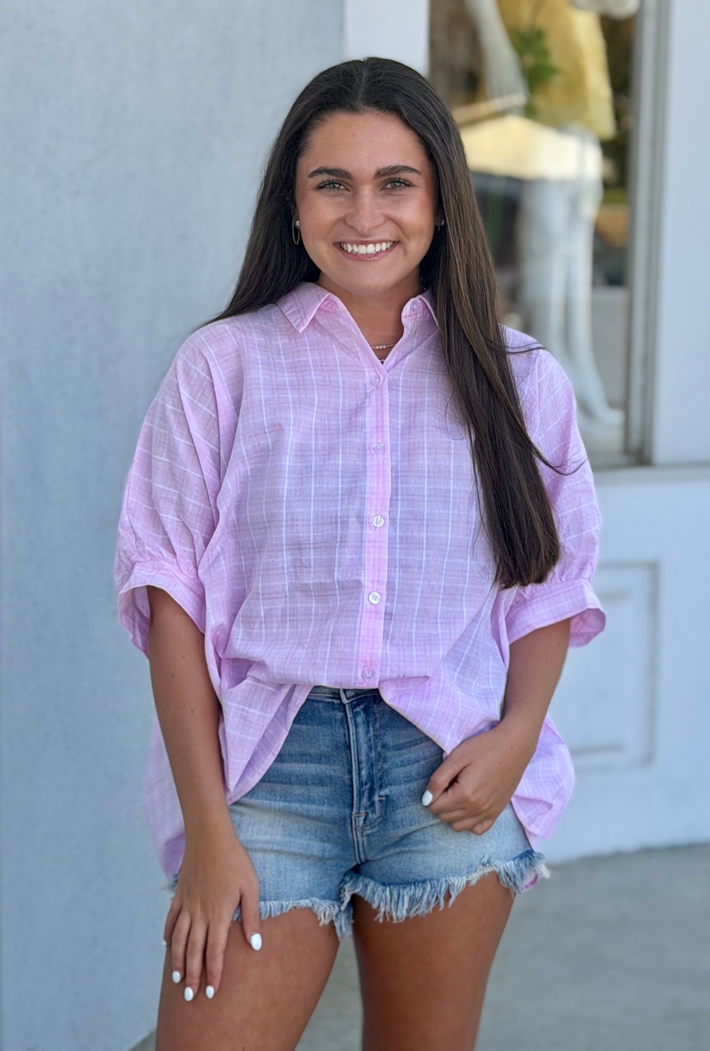 Pink Oversized Check Top