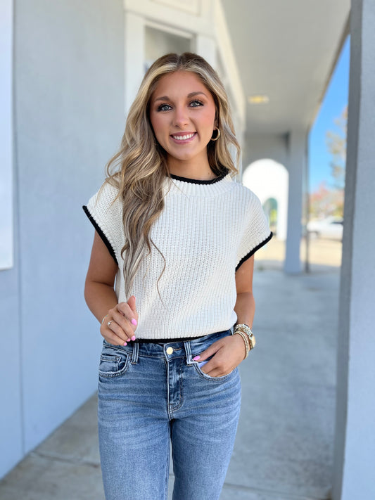 White/Black Boxy Sweater