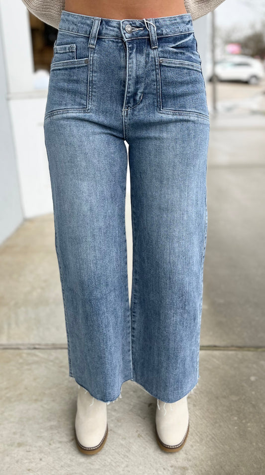 Medium Washed Denim Cropped Pants