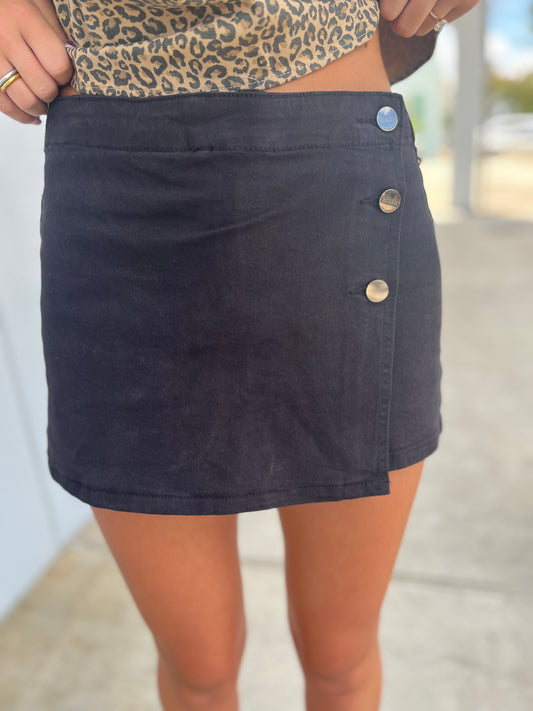 Black High Rise Button Down Skort